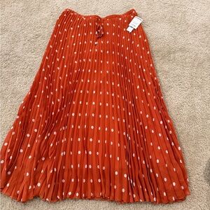 Pleated Polka Dot Midi Skirt - Orange